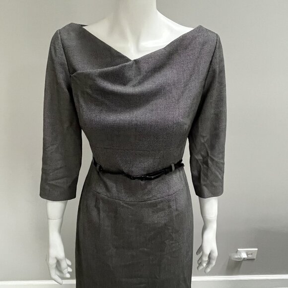 Tahari Arthur S Levine Black 3/4 Sleeve Dress With Belt - Picture 2 of 11